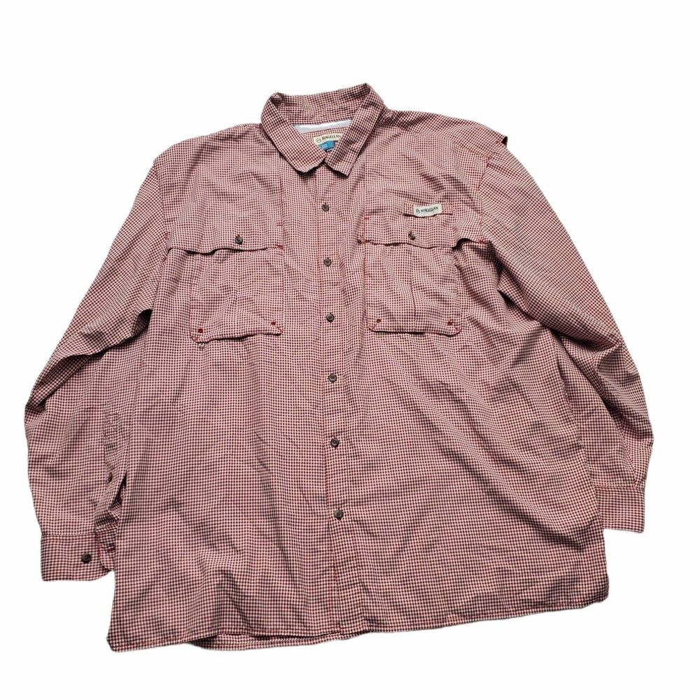 Magellan Outdoors Fish Gear Shirt Mens 3XL Red Gingham Long Sleeve Angler Fit
